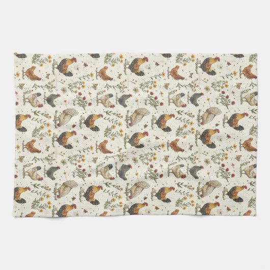 Roster hens Farm beige Retro Geschirrtuch (Horizontal)