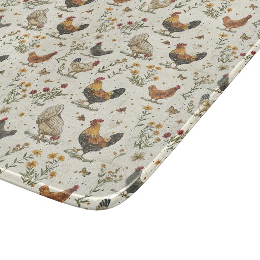 Roster hens Farm beige Retro Schneidebrett (Ecke)