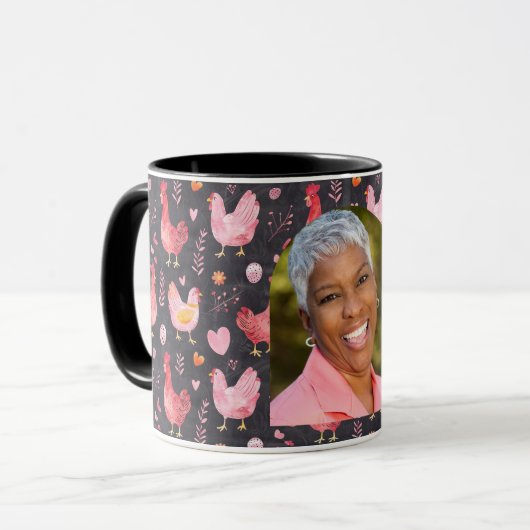 Roster-Hühner-Bauernhof Schwarz-Rosa-Foto Tasse (Vorderseite Links)