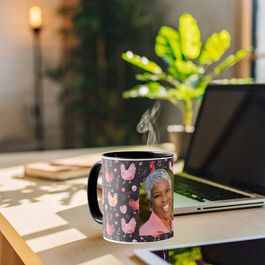 Roster-Hühner-Bauernhof Schwarz-Rosa-Foto Tasse