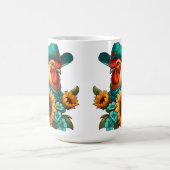 Roster mit Aquamarinem Hut und Sonnenblumen Kaffeetasse (Mittel)