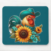 Roster mit Aquamarinem Hut und Sonnenblumen Mousepad (Vorne)