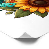 Roster mit Aquamarinem Hut und Sonnenblumen Poster (Ecke)