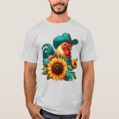 Roster mit Aquamarinem Hut und Sonnenblumen T-Shirt (Vorderseite)