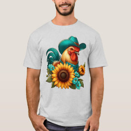 Roster mit Aquamarinem Hut und Sonnenblumen T-Shirt