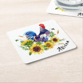 Roster mit Sonnenblumen Personalisiert Rechteckiger Pappuntersetzer (angewinkelt)