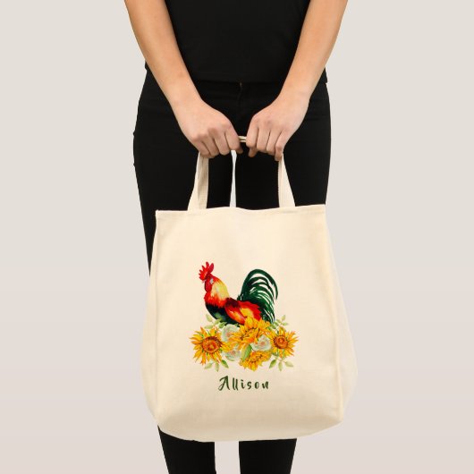 Roster mit Sonnenblumen Personalisiert Tote Tasche (Vorderseite (Produkt))
