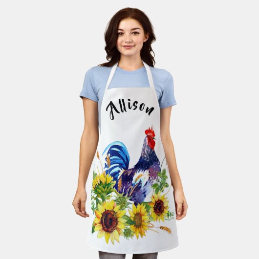 Roster mit Sonnenblumen Personalisierte Schürze (Getragen)