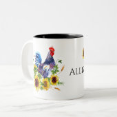 Roster mit Sonnenblumen Personalisierte Wasserfarb Zweifarbige Tasse (Vorderseite Links)