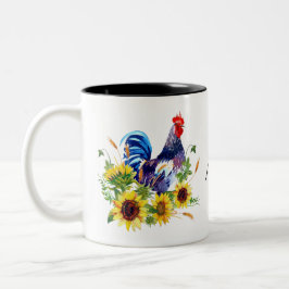Roster mit Sonnenblumen Personalisierte Wasserfarb Zweifarbige Tasse