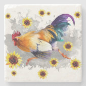 Roster mit Sonnenblumen Stone Untersetzer (Vorderseite)