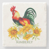 Roster mit Sonnenblumen Stone Untersetzer (Vorderseite)