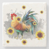 Roster mit Sonnenblumen Stone Untersetzer (Vorderseite)