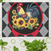 Roster & Sonnenblumen auf Schwarz, Rot und Grau Ka Geschirrtuch (Gefaltet)