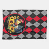 Roster & Sonnenblumen auf Schwarz, Rot und Grau Ka Geschirrtuch (Horizontal)