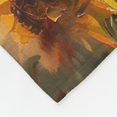 Roster und Sonnenblumen Ölgemälde Fleecedecke (Ecke)