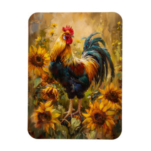 Roster und Sonnenblumen Ölgemälde flexibel Magnet