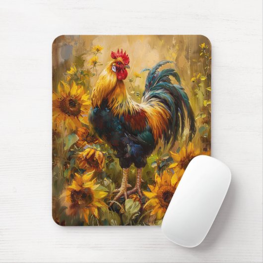 Roster und Sonnenblumen Ölgemälde Mousepad (Mit Mouse)