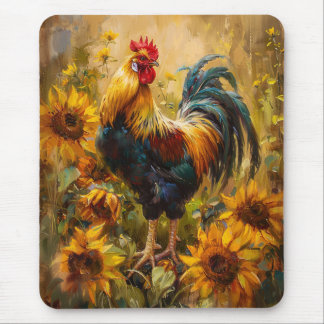 Roster und Sonnenblumen Ölgemälde Mousepad