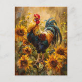 Roster und Sonnenblumen Ölgemälde Postkarte (Vorderseite)