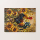 Roster und Sonnenblumen Ölgemälde Puzzle (Horizontal)