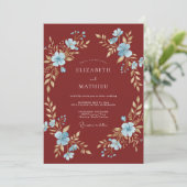 Rostfarbene Cerulean-Blatt-Hochzeit Einladung (Stehend Vorderseite)