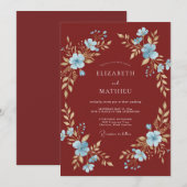 Rostfarbene Cerulean-Blatt-Hochzeit Einladung (Vorne/Hinten)