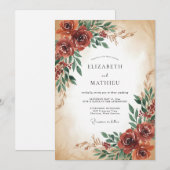 Rostfarbene Kupfer-Hochzeit mit Blättern Einladung (Vorne/Hinten)