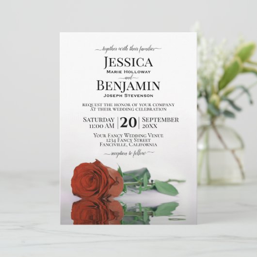 Rostfreie Orange Rose Elegante Hochzeit Einladung (Stehend Vorderseite)