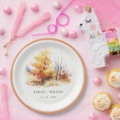 Rostgelbe Herbstlandschaft Karierte Hochzeit Pappteller (Party)