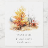 Rostgelbe Herbstlandschaft Karierte Hochzeit Weinetikett (Einzelnes Label)