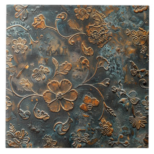 Rostige Metall Antique Blumen Fliese
