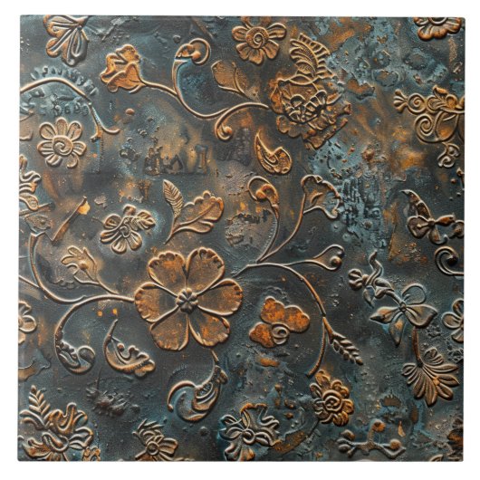 Rostige Metall Antique Blumen Fliese (Vorderseite)