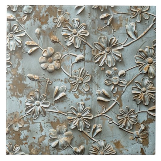 Rostige Metall Antique Blumen Fliese (Vorderseite)