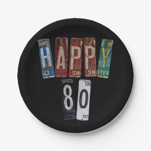 rostige Nummernschilder zum 80. Geburtstag Pappteller