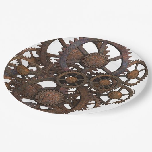 Rostige Steampunk Metallgänge Pappteller (Schrägansicht)
