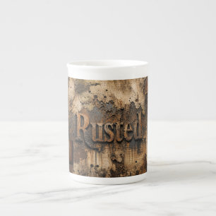 Rostige Typografie auf einer grungigen Industriewa Porzellantasse