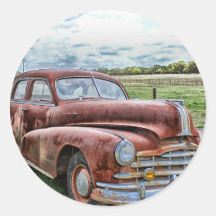 Rostiger alter Klassiker Auto Vintage Automobil Runder Aufkleber