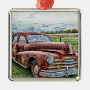 Rostiger alter Klassiker Auto Vintage Automobil Silbernes Ornament