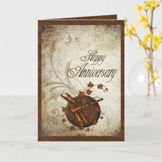 Rostiger Libellen-Jahrestag Karte (Gelbe Blume)