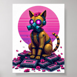 Rostiger Roboter-Katz-Kassettenband-Vaporwave-Post Poster