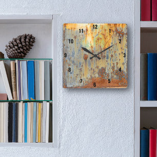 Rostiger Stahl Quadratische Wanduhr