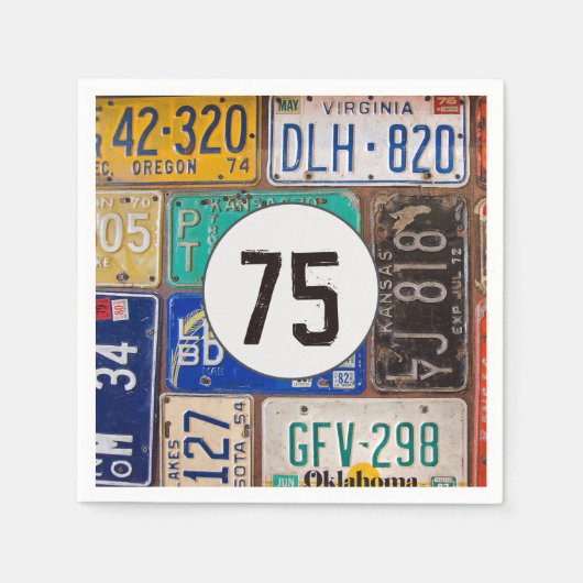 Rostiges Nummernschild 75. Geburtstag Serviette (Vorderseite)