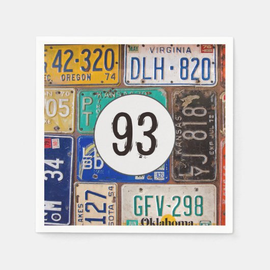 Rostiges Nummernschild 93. Geburtstag Serviette (Vorderseite)