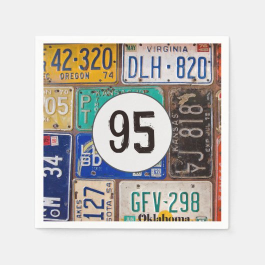 Rostiges Nummernschild 95. Geburtstag Serviette (Vorderseite)