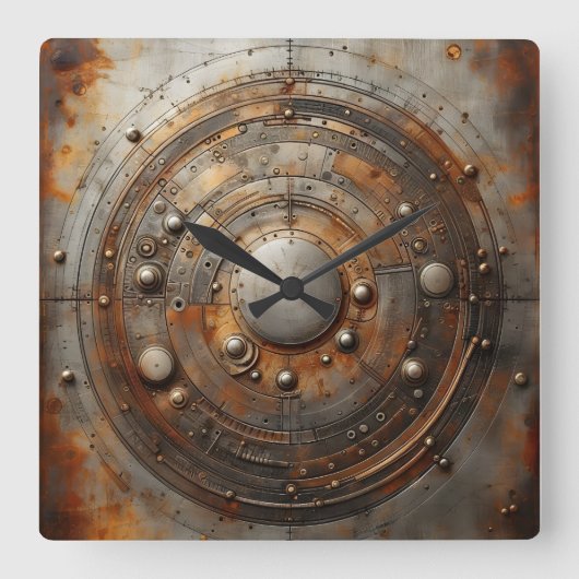 rostiges Stahlobjekt Quadratische Wanduhr (Vorderseite)
