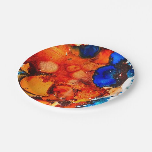 Rostorange abstrakte Kunstfarbe Pappteller (Schrägansicht)