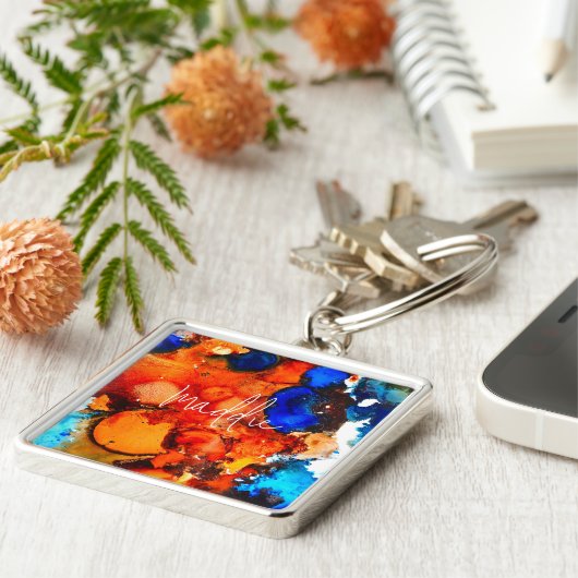 Rostorange abstrakte Kunstfarbe Schlüsselanhänger (Seite)