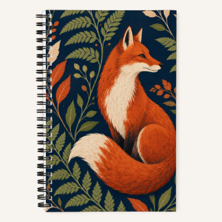 Rostorange Fuchs mit Navy-Farnen Softcover Notizblock