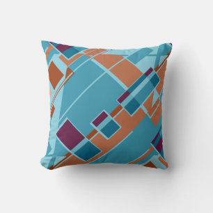 Rostorange Türkis Blau Burgund Diagonaldesign Kissen